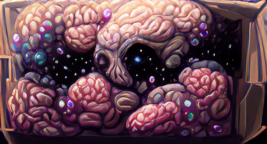 a brain in a box covered in stardust